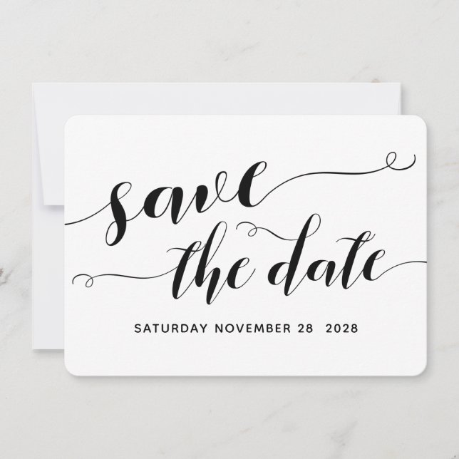 White & Black Calligraphy Wedding Save The Date Invitation (Front)