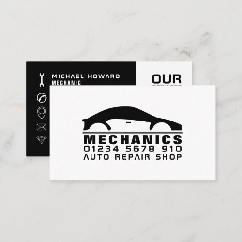 White  Black Car Logo Auto Mechanic Business Card