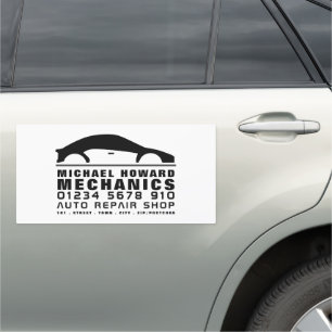 White & Black Car Logo, Auto Mechanic Car Magnet