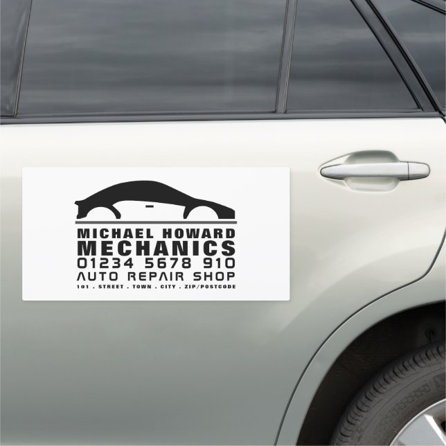 White & Black Car Logo, Auto Mechanic Car Magnet (In Situ)
