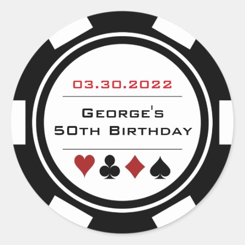 White Black Casino Poker Chip Birthday Classic Round Sticker