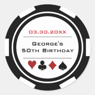 White Black Casino Poker Chip Birthday Classic Round Sticker