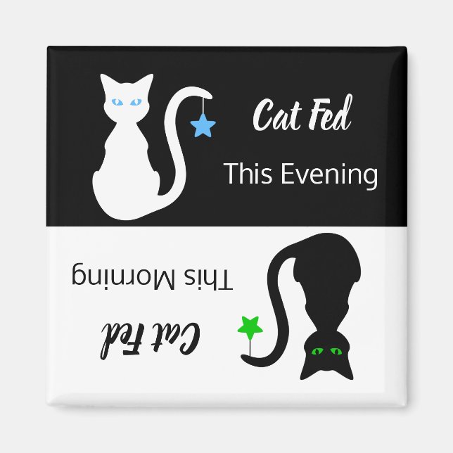 White/Black Cat Fed Reminder Magnet (Front)