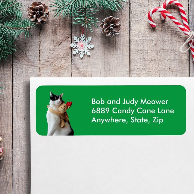White & Black Cat & Reindeer Christmas Toy Address Label (White & Black Cat & Reindeer Christmas Toy Address Label)