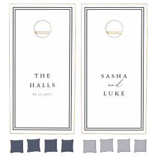 White & Black Centered Custom Wedding Couple  Cornhole Set