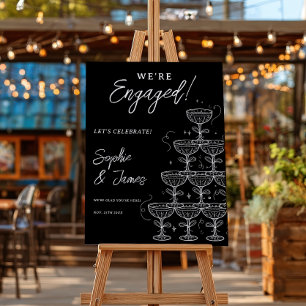 White Black Champagne Tower Engagement Welcome Foam Board