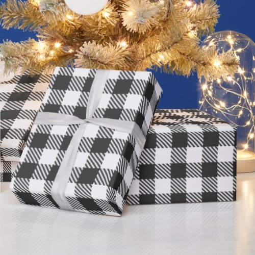 White black checkered Christmas pattern Wrapping Paper