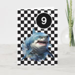 White Black Checkered Shark 9th Birthday Card<br><div class="desc">A shark 9th birthday card for boys. Featuring a black and white checkered background on the front with a place you can easily personalize the age if needed. This kid's shark birthday card will delight shark fans!</div>