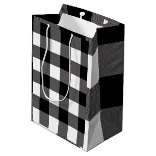 White & Black Checkered Squares Buffalo Plaid Medium Gift Bag