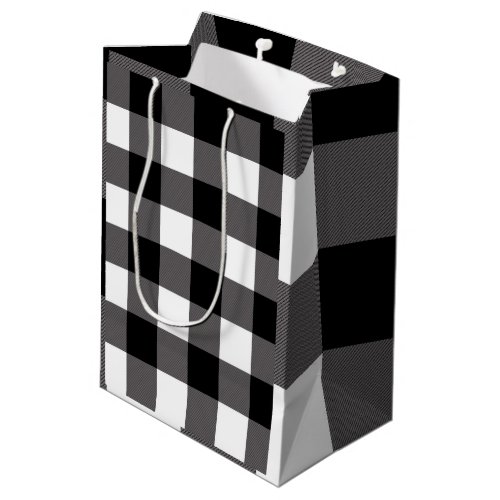 White  Black Checkered Squares Buffalo Plaid Medium Gift Bag