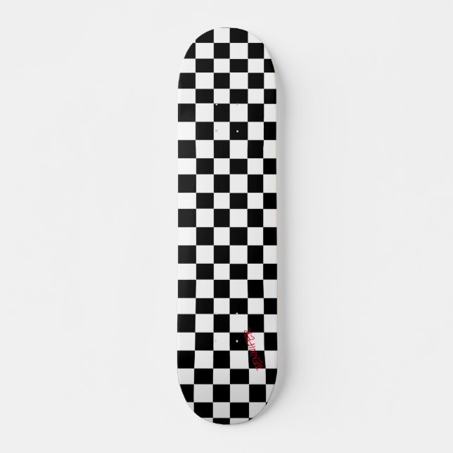 White & Black Checkers & Name or Text Skateboard (Front)