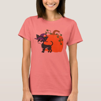 White & Black Chihuahua with Halloween Pumpkin T-Shirt