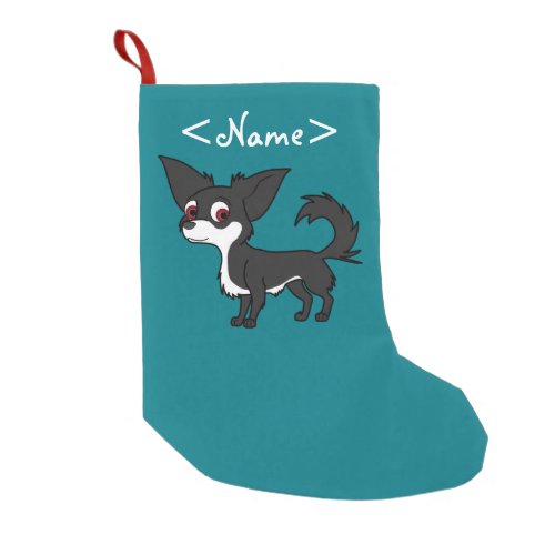 White  Black Chihuahua with Long Hair Small Christmas Stocking