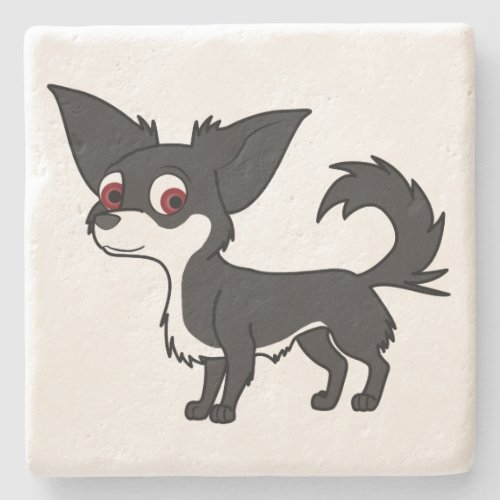 White  Black Chihuahua with Long Hair Stone Coaster