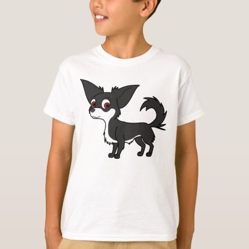 White  Black Chihuahua with Long Hair T_Shirt