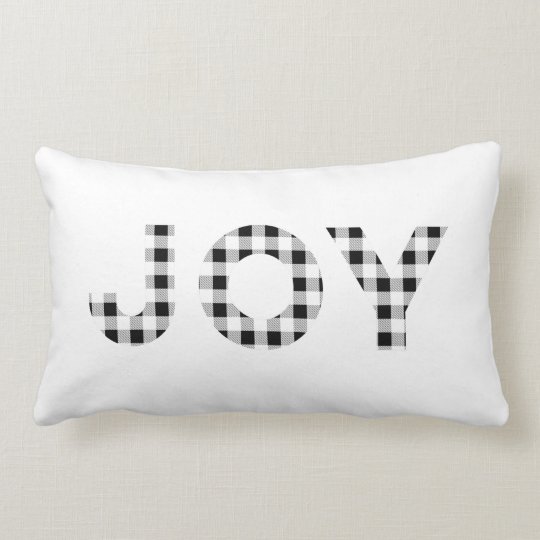 White Black Christmas Joy Buffalo Check Lumbar Pillow