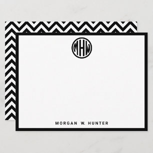 White Black Circle Monogram Font Chevron DIY BG Thank You Card