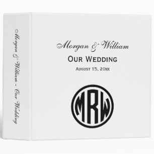 White Black Circle Monogram Font DIY BG 3 Ring Binder