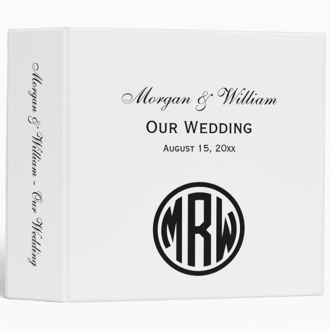 White Black Circle Monogram Font DIY BG 3 Ring Binder (Front/Spine)