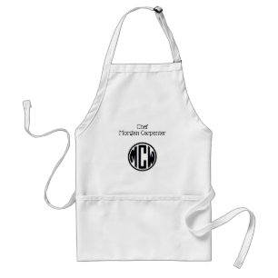 White Black Circle Monogram Font DIY BG Adult Apron