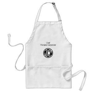 White Black Circle Monogram Font DIY BG Adult Apron