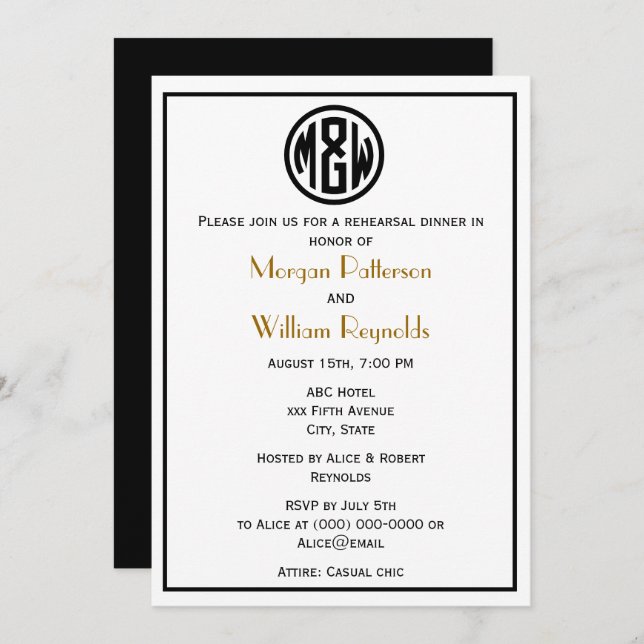 White Black Circle Monogram Font DIY BG Invitation (Front/Back)