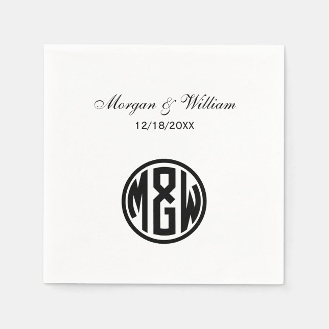 White Black Circle Monogram Font DIY BG Napkins (Front)