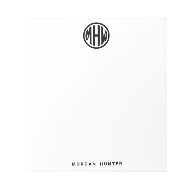 White Black Circle Monogram Font DIY BG Notepad (Front)