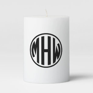 White Black Circle Monogram Font DIY BG Pillar Candle