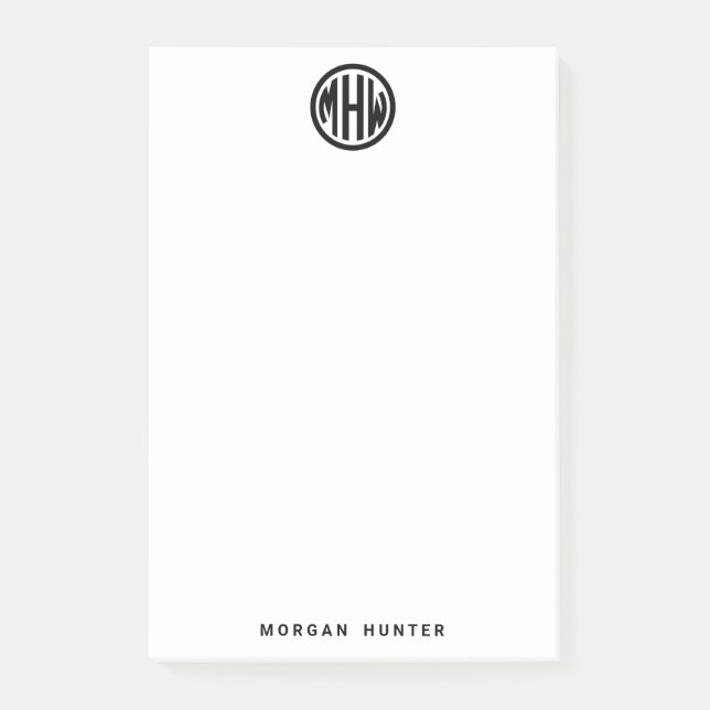 White Black Circle Monogram Font DIY BG Post-it Notes (Front)