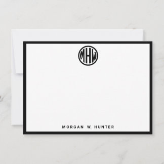 White Black Circle Monogram Font DIY BG Thank You Card