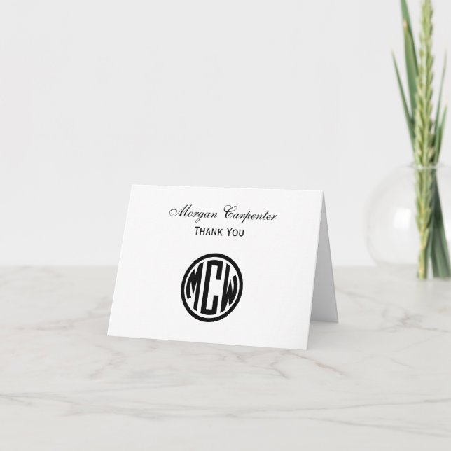 White Black Circle Monogram Font DIY BG Thank You Card (Front)