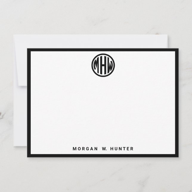 White Black Circle Monogram Font Moroccan DIY BG Thank You Card (Front)