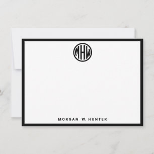 White Black Circle Monogram Font Moroccan DIY BG Thank You Card
