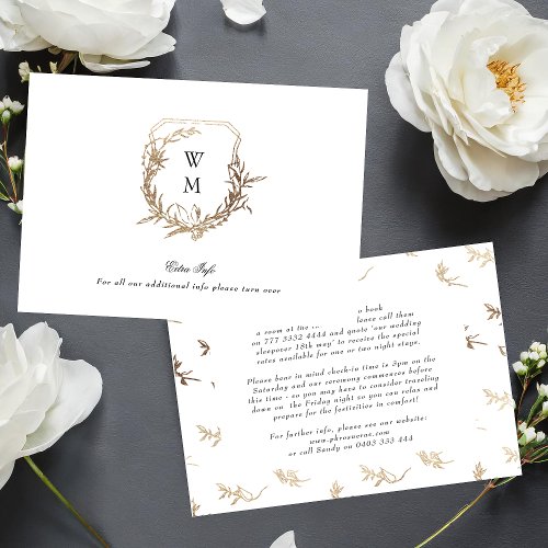 White Black Classic Gold crest wedding details Enclosure Card