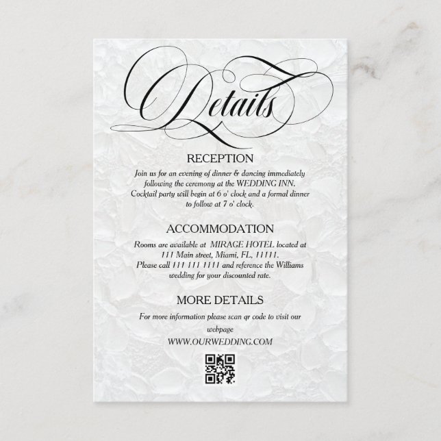 White & Black Classic Wedding Details Enclosure Card (Front)