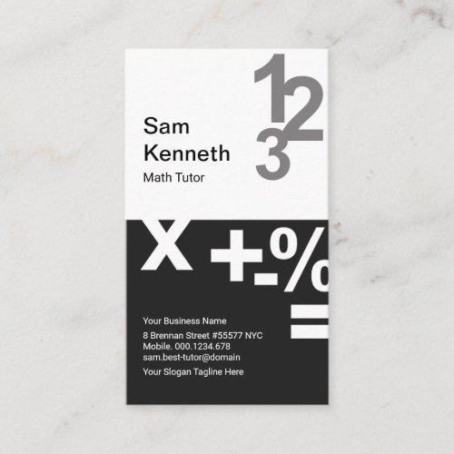 White Black Columns Stylish Numbers Math Tutor Business Card