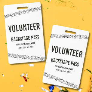 White Black Concert Volunteer All Access Pass Badge
