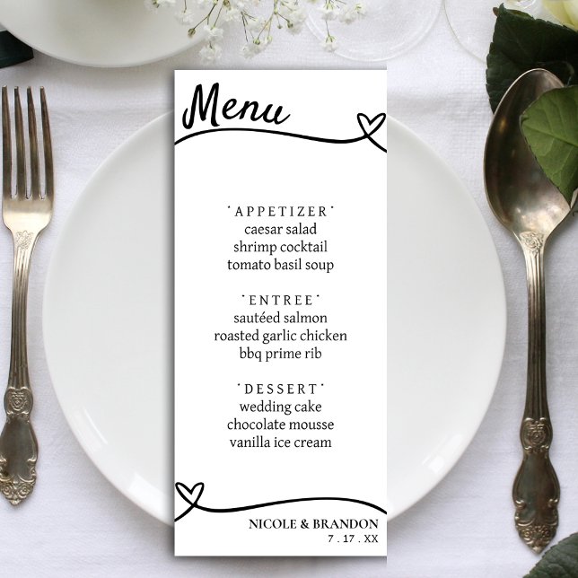 White & Black Couple Heart Wedding Reception Menu (White & Black Couple Heart Wedding Reception Menu)