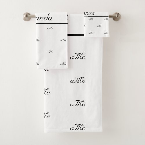 White black couple monogram pattern name script bath towel set