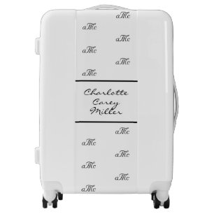 White black couple monogram pattern name script luggage