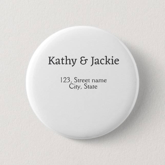 White black couple name address city state simple  button (Front)