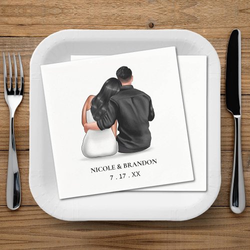 White  Black Couple Wedding Napkins