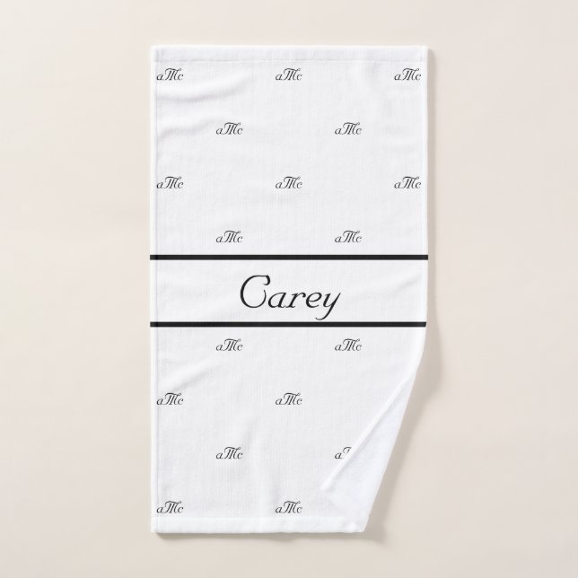 White black couples monogram pattern name script hand towel  (Hand Towel)