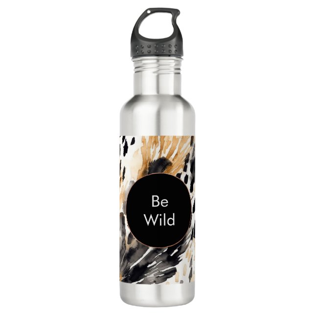 White Black Cream Leopard Animal Birthday Stainless Steel Water Bottle (Front)