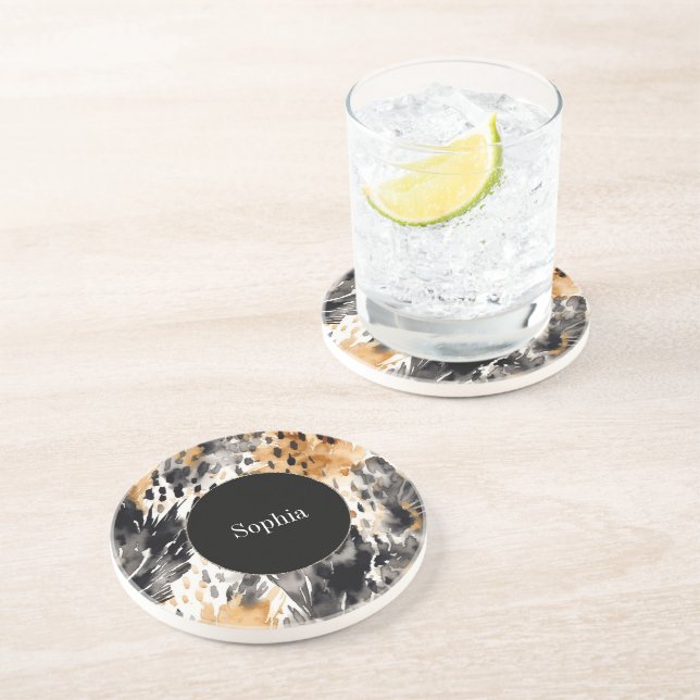 White Black Cream Leopard Animal   Coaster (Side)