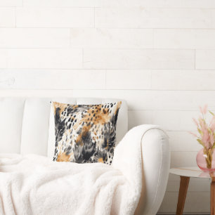 White Black Cream Leopard Animal  Throw Pillow