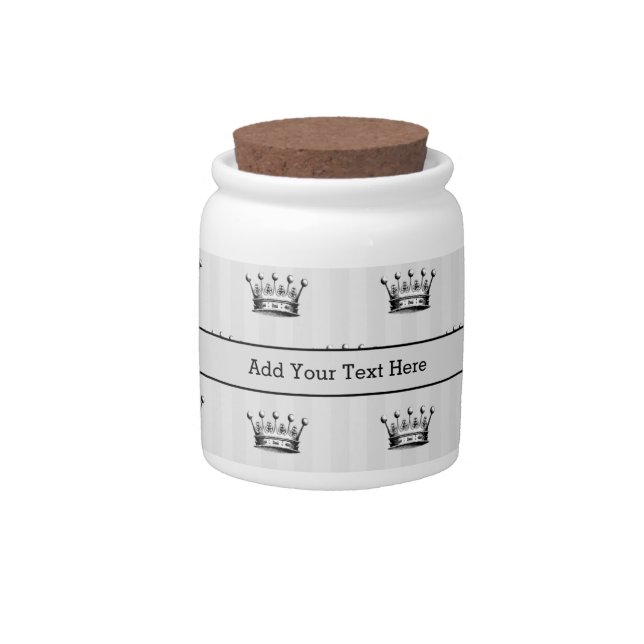 White Black Crown Vertical Lines Glamorous Royalty Candy Jar (Front)