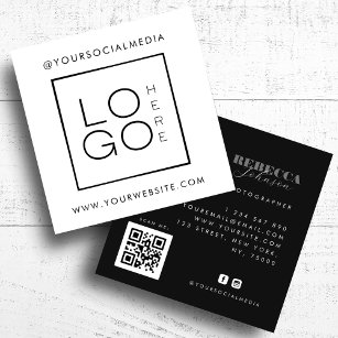 White Black Custom Logo Photo QR Code Social Media Square Business Card