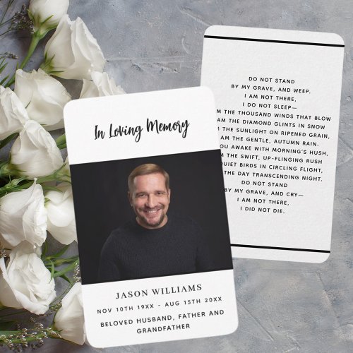 White black custom photo funeral prayer card